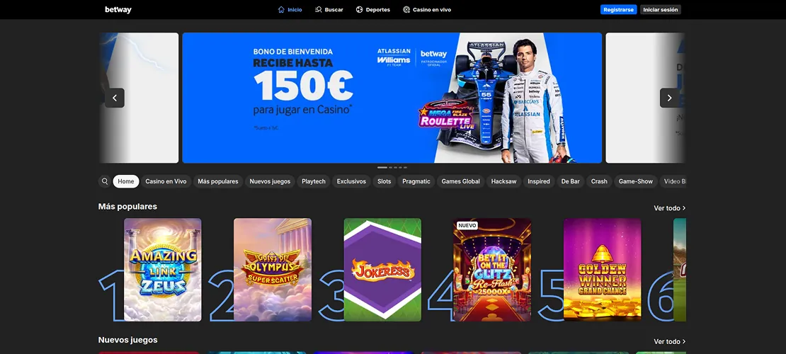 Captura de Betway: casino y apuestas deportivas
