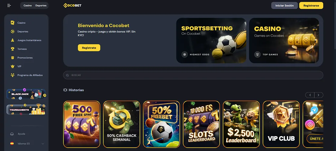 Captura de Cocobet: portada y bonos